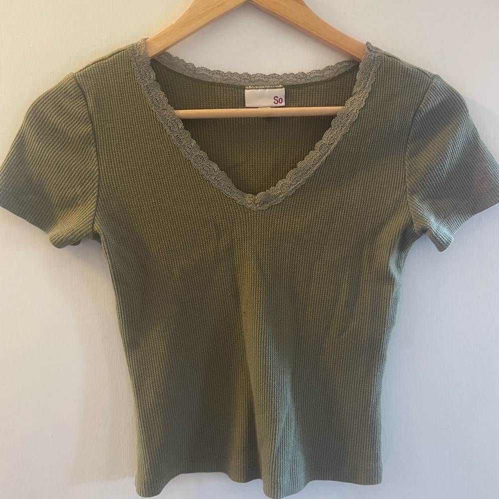 So Women's Olive Green Ribbed Top